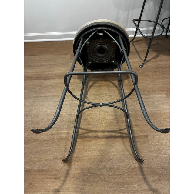 Late 20th Century Pair Charleston Forge Gray Wrought Iron Arched Swivel Bar Stools For Sale - Image 11 of 12
