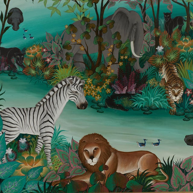 Textile Vintage Painting of Animals in a Jungle by Gustavo Novoa For Sale - Image 7 of 13