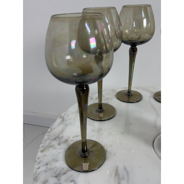 Glass Luminescent Smoke Grey Wine Glasses, 1940s, Set of 6 For Sale - Image 7 of 12