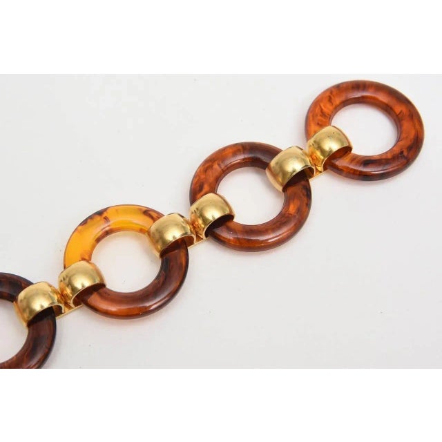 Brown Vintage Yves Saint Laurent Tortoise Resin and Brass Circles and Squares Waist Hip Belt For Sale - Image 8 of 8