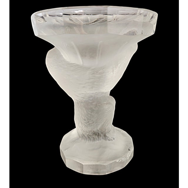 Bavarian crystal with a standing bear holding this geometrically edged bowl. Underside signed "made in czechoslovakia".