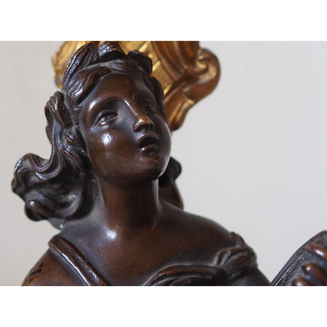 Metal Antique Victorian Rococo Revival French Bronze Harpist Candelabra Table Lamp, 1870s For Sale - Image 7 of 18