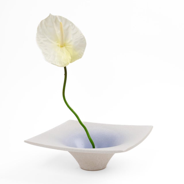 Vintage Japanese Ikebana Vase Purple-to-White Gradient Ceramic Suiban For Sale - Image 9 of 13