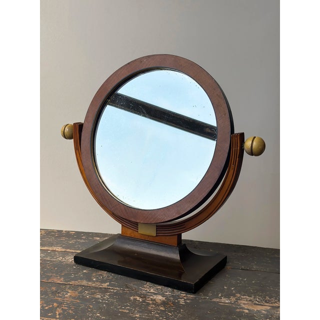 Brown Vintage Art Deco Mutli-Tone Wood Tabletop Vanity Mirror, Circa 1930s-40s For Sale - Image 8 of 17