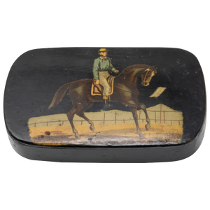 Vintage Black Lacquered Polychrome Scene Hand Painted Box