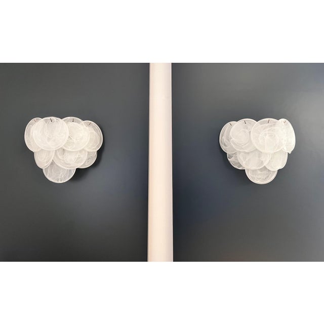 Glass Glass Wall Sconces with 10 Alabaster White Disks, 1990s, Set of 2 For Sale - Image 7 of 16