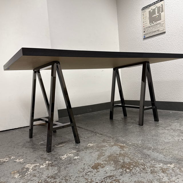 Contemporary Saw Horse Base Table For Sale In San Francisco - Image 6 of 12