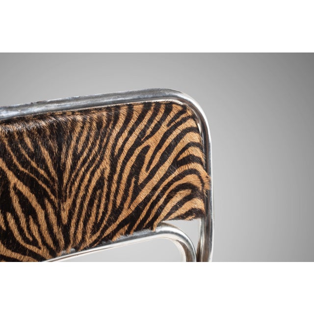 Italian Mid Century Modern Single Chrome Chair With Hair on Hide Seats Attributed to Otto Gerdau, Italy, Circa1970's For Sale - Image 9 of 13