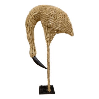 Mid-Century Modern Life-Size Rattan Bird Sculpture Floor Lamp, 1960s For Sale