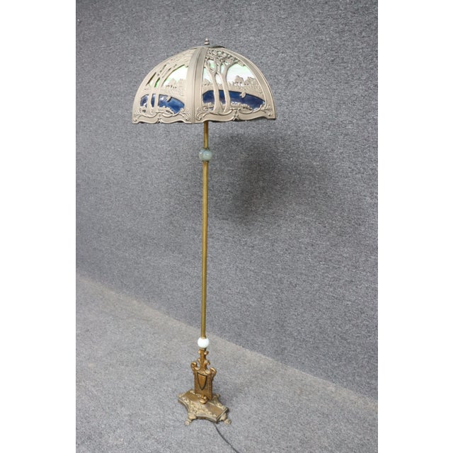 Miller Lamp Company Miller Slag Brass & Iron Floor Lamp For Sale - Image 4 of 11