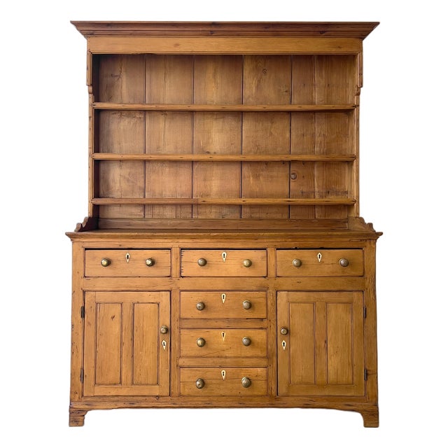 Antique Victorian Pine Hutch With Brass Knobs | Kitchen Dresser For Sale