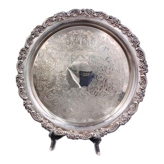 Wm a Rogers Oneida Du Maurier Serving Tray Platter Silver Plate Rose W/ Box MCM For Sale