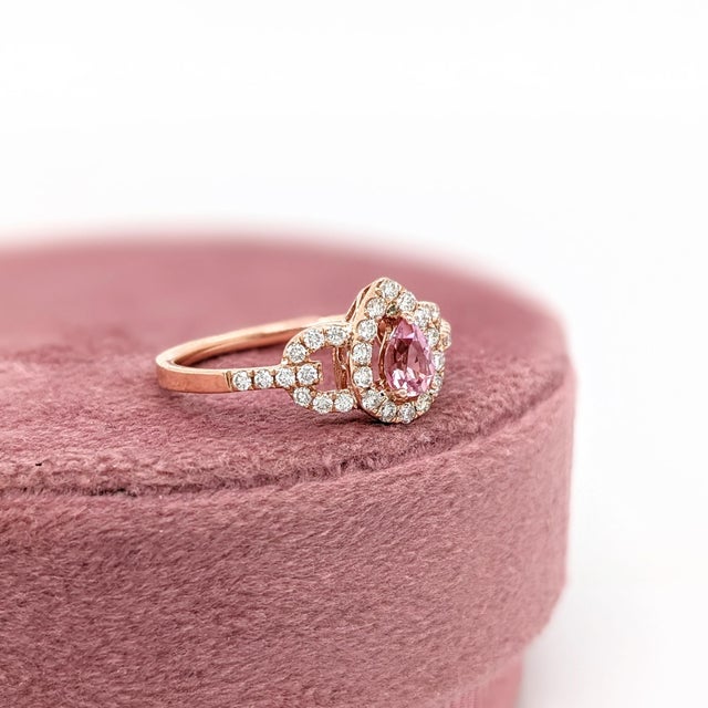 Pink Imperial Topaz Ring W Earth Mined Diamonds in Solid 14k Rose Gold Size 6.75 For Sale - Image 10 of 10