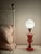 Beautiful vintage table lamp base hand carved in Italy, in the 1960s-70s from solid pink alabaster, featuring elegant...