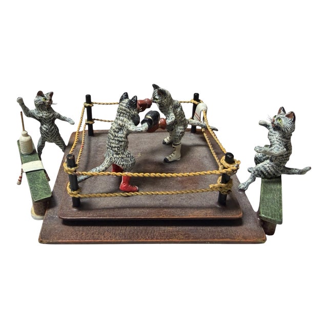 Rare Antique Vienna Bronze Sculpture of Cat Boxing Match For Sale