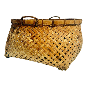 Large Antique Hand-Woven Split Bamboo Gathering Basket – 21” Wide