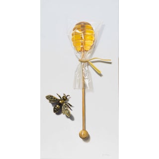 The Sweet Taste of Honey by Karina Rodríguez | Oil on linen Still life of honey and a bee. For Sale