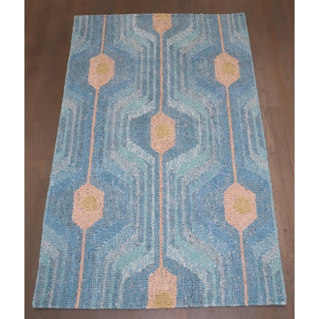 Blue Modern Geometric Scandinavian Kilim, 3' X 5' For Sale In New York - Image 6 of 9
