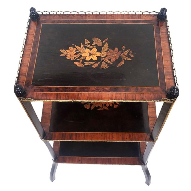 Black 19th C French Inlaid 3 Tier Rosewood Ebony & Bronze Gallery Table Stand Etegere For Sale - Image 8 of 15