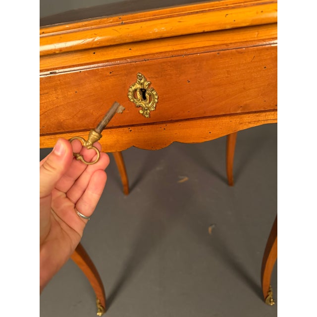 French Louis XV Style Cherry Wood Side Table With Leather Top, Circa 1920 For Sale - Image 12 of 17