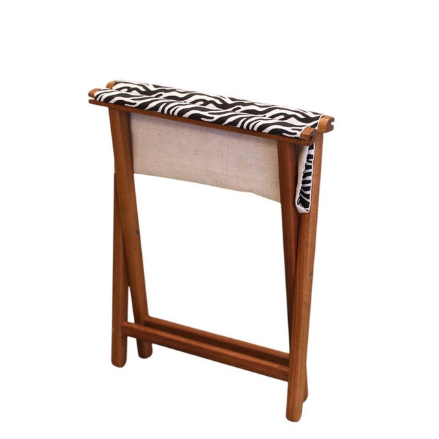 Folding Stool in Teak with Zebra Patterned Upholstery, 1960s For Sale - Image 11 of 15