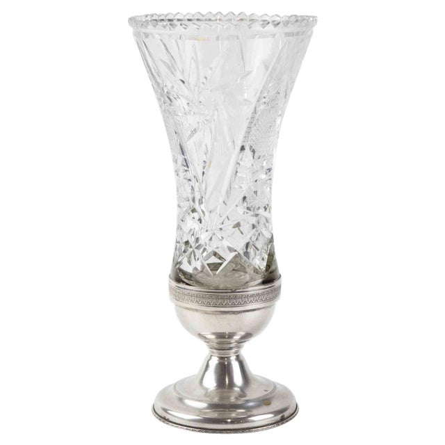 Vintage Silver and Crystal Vase, Italy, Mid-20th Century For Sale