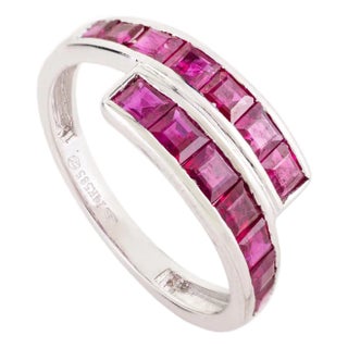 1.91ct Princess Cut Ruby Channel Set Geometric Wrap Bypass Ring Size 7 in 14k Gold For Sale