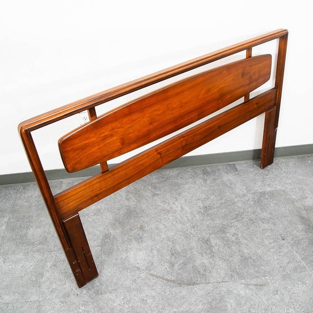Lane Furniture Mid Century Modern Headboard Queen Lane Rhythm Bed Frame Walnut MCM Danish Wood For Sale - Image 4 of 12