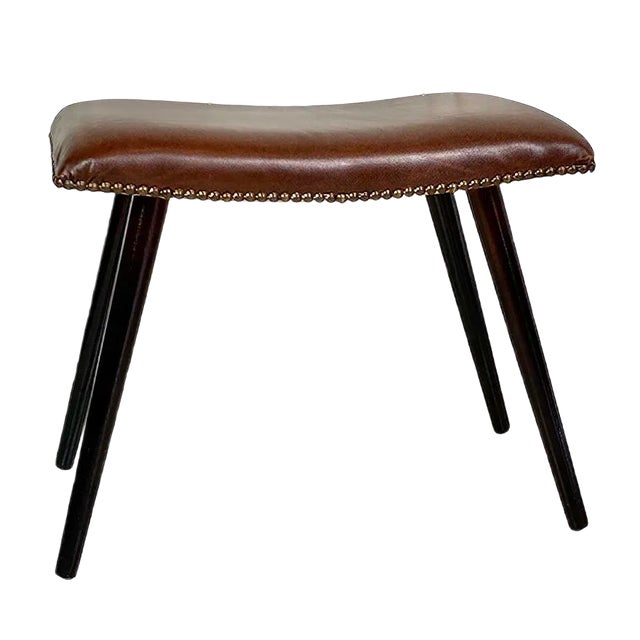 Scandinavian Modern Faux Leather Stool For Sale