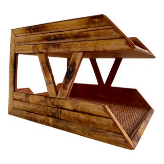 Bamboo Woven Rattan Tiered Desk Organizer For Sale