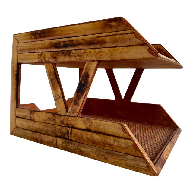 Bamboo Woven Rattan Tiered Desk Organizer For Sale