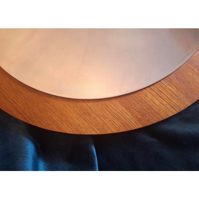 Wood Danish Teak Circular Bevelled Wall Mirror, 1960s For Sale - Image 7 of 8
