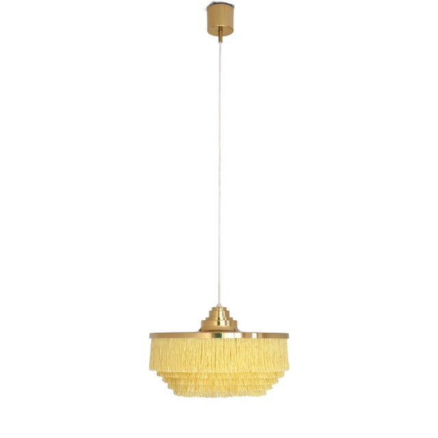 T-603 Fringe Pendant Light in Brass and Silk by Hans-Agne Jakobsson for Hans-Agne Jakobsson AB Markaryd, Sweden, 1960s For Sale