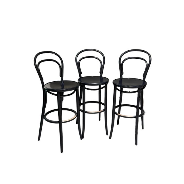 2000 - 2009 Set of 3 Modern Rendition of Black Bentwood Bar Stools by Ton For Sale - Image 5 of 13