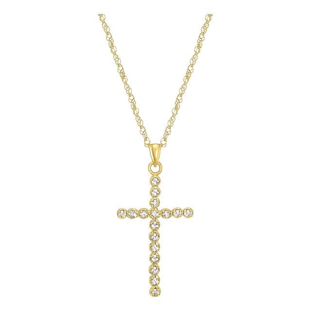 Half Carat Diamond Cross Necklace 14K Yellow Gold For Sale