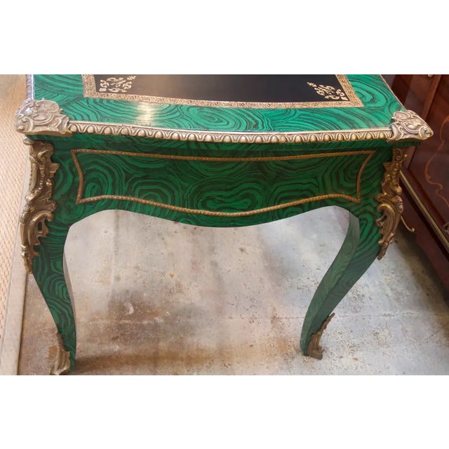 Antique Faux Malachite Bronze French Desk For Sale - Image 4 of 5