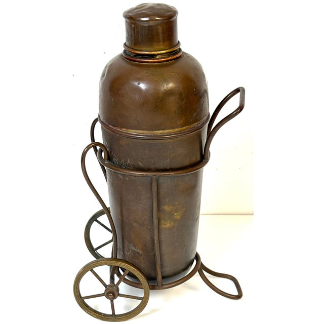 Pre-WWII Italian Industrial/Modern Copper Cocktail Shaker and Caddy This distinctive Italian cocktail shaker and caddy,...