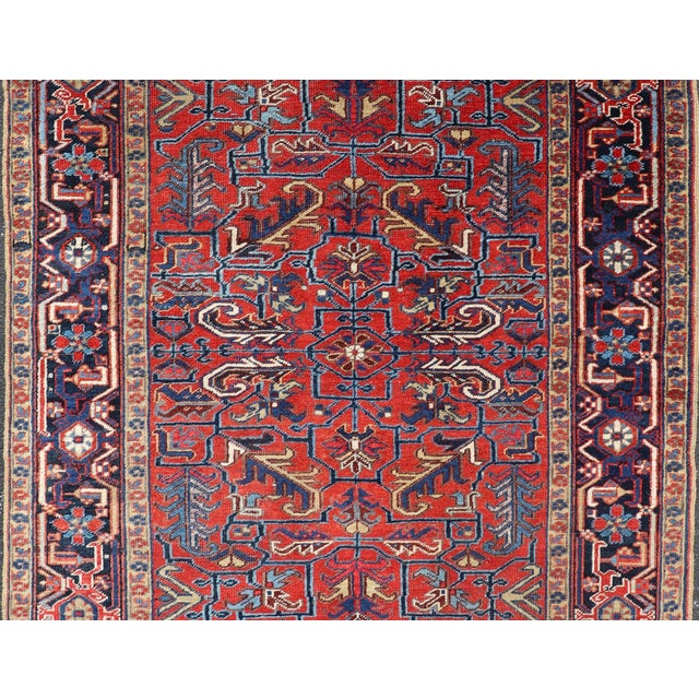 Early 20th Century Antique Persian Heriz Rug With Bold Geometric Motifs and Rich Red 5'2 X 7'4 For Sale - Image 5 of 12