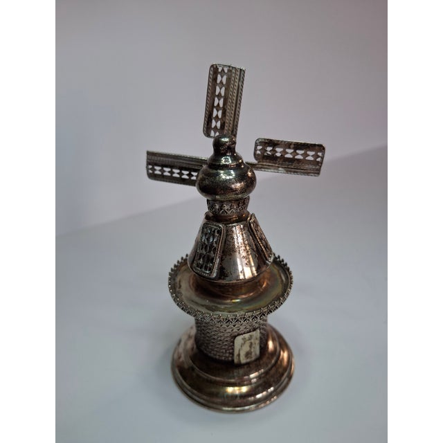 Vintage 925 Sterling Silver Judaica Besamim Windmill Spice Box - Mid-20th C. For Sale - Image 4 of 17