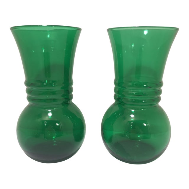1970s Vintage Anchor Hocking Emerald Green Vases A Pair Chairish