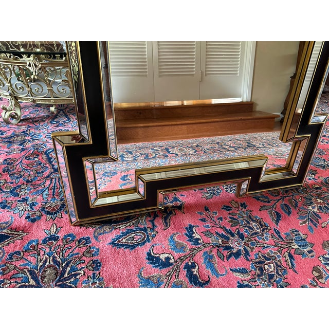 1980s Art Deco Revival Style Geometric Framed Mirror With Black and Gold Accents. For Sale - Image 12 of 14