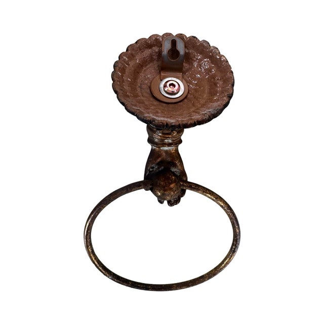 Victorian Vintage Hand Holding Towel Bar in Brass & Verdigris For Sale - Image 3 of 3