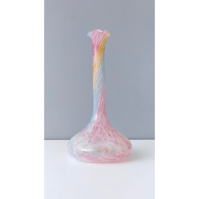 Vintage Pastel Pink Polychrome Murano Glass Flower Vase For Sale - Image 15 of 15