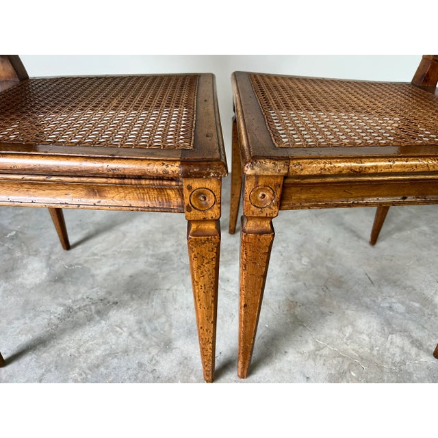 1920s Antique Italian Louis XVI - Style Wood and Cane Accent Chairs - a Pair For Sale - Image 5 of 12