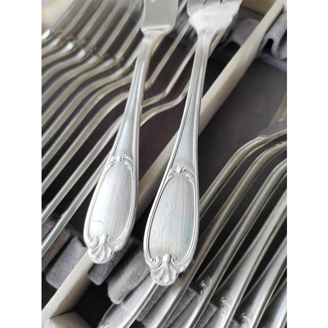 Silver Vintage Louis XV Style Fish Cutlery for Twelve, 1950s, Set of 24 For Sale - Image 8 of 9