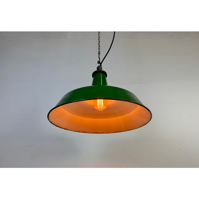 Industrial Green Enamel Factory Pendant Lamp from Revo, 1950s For Sale - Image 11 of 18