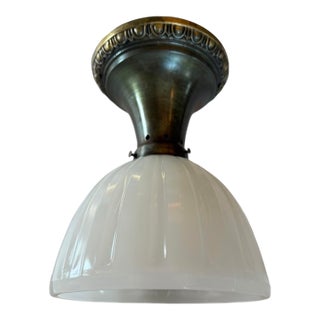 Circa 1920’s Clamshell Ceiling Light With Rare Brass Canopy For Sale