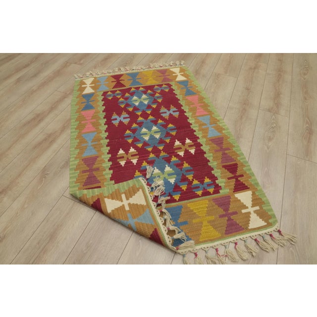 1990s Tribal Green Geometric Kilim For Sale - Image 9 of 12