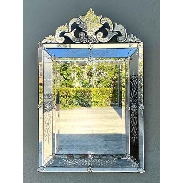 Vintage Venetian Etched Glass Mirror For Sale - Image 9 of 12