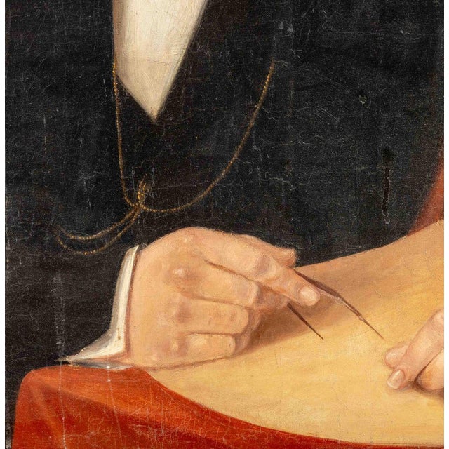 Mid 19th Century Illegibly Signed Portrait of a Man Oil on Canvas, 1844 For Sale - Image 5 of 10